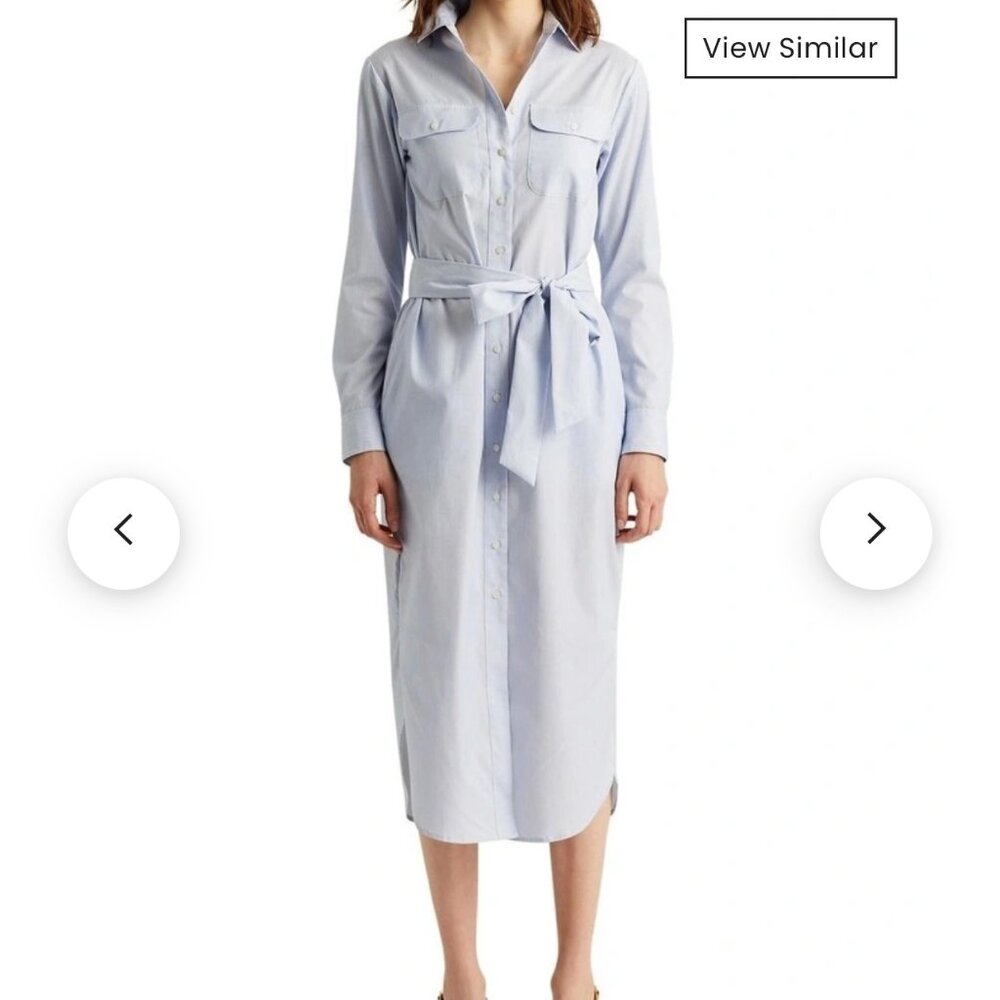 Ralph Lauren Black Label Striped Cotton Broadcloth Shirtdress Size 14 - Picture 2 of 16